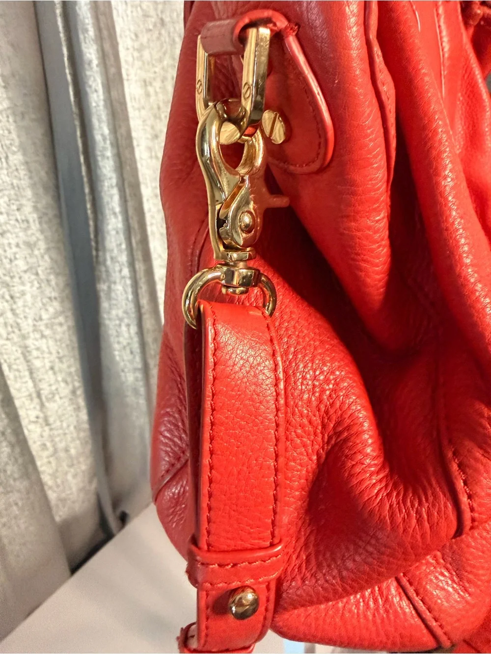 Tory Burch Red Leather Shoulder Bag with Logo Medallion